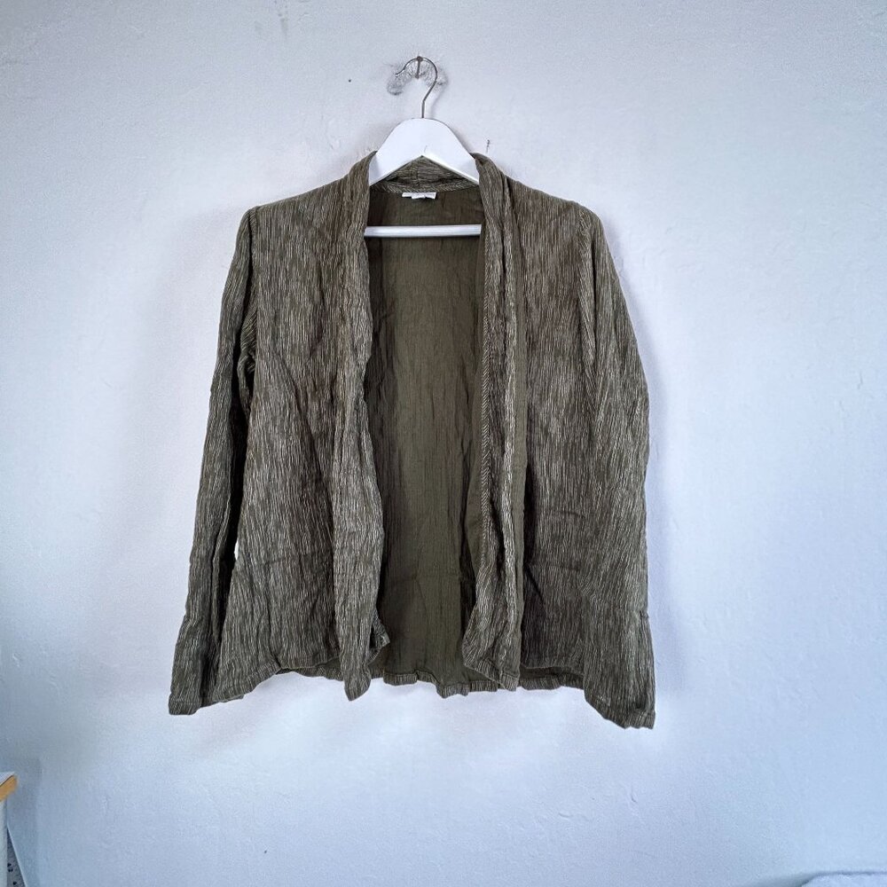 Pure Jill Womens Olive Green Open Front Striped Cardigan Jacket Medium Cotton